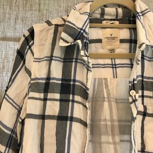 American Eagle blue and white flannel